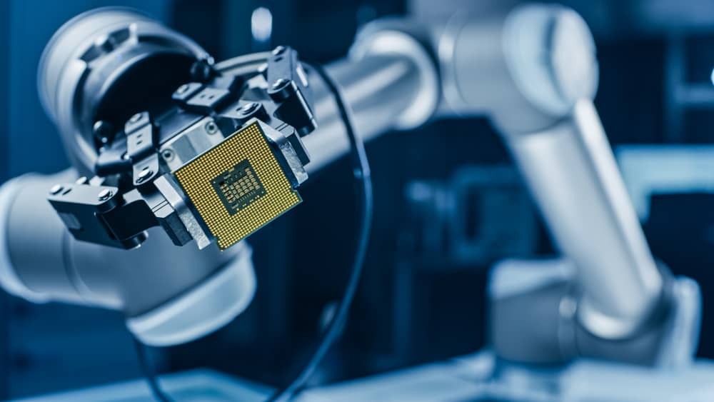 Robot arm holding semiconductor